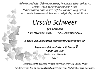 Anzeige von Ursula Schweer 