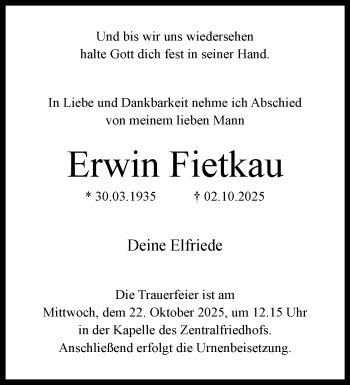 Anzeige von Erwin Fietkau 