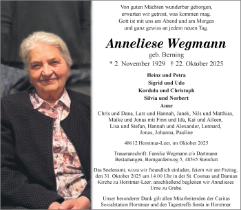 Anzeige von Anneliese Wegmann 