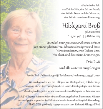 Anzeige von Hildegard Broß 