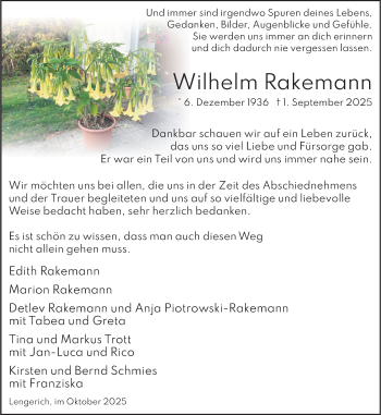 Anzeige von Wilhelm Rakemann 