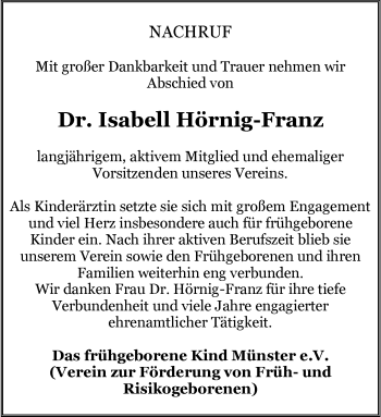Anzeige von Dr. Isabell Hörnig-Franz 