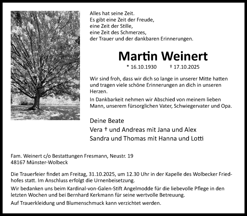  Traueranzeige für Martin Weinert vom 25.10.2025 aus 
