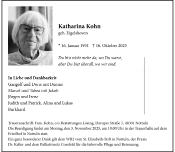 Anzeige von Katharina Kohn 