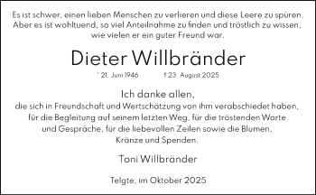 Anzeige von Dieter Willbränder 