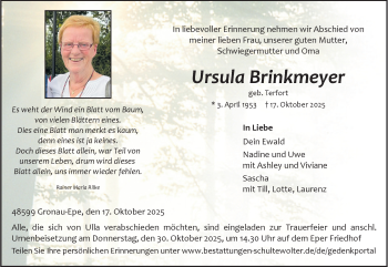 Anzeige von Ursula Brinkmeyer 