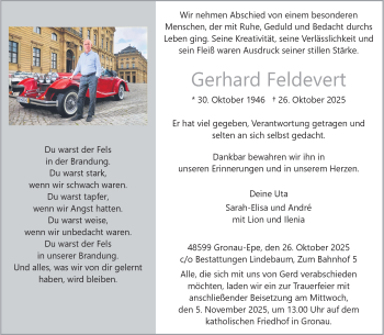 Anzeige von Gerhard Feldevert 