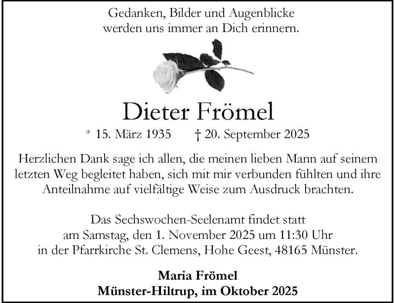  Traueranzeige für Dieter Frömel vom 25.10.2025 aus 