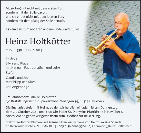 Anzeige von Hienz Holtkötter von Westfälische Nachrichten