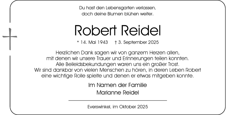  Traueranzeige für Robert Reidel vom 11.10.2025 aus 