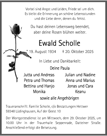 Anzeige von Ewald Scholle 