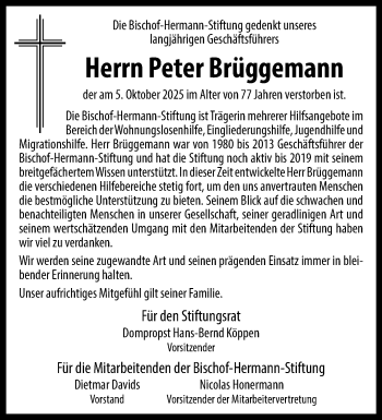 Anzeige von Peter Brüggemann 