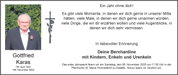 Anzeige von Gottfried Karas 