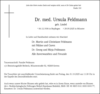 Anzeige von Dr. med. Ursula Feldmann 