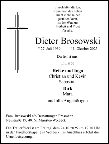 Anzeige von Dieter Brosowski 