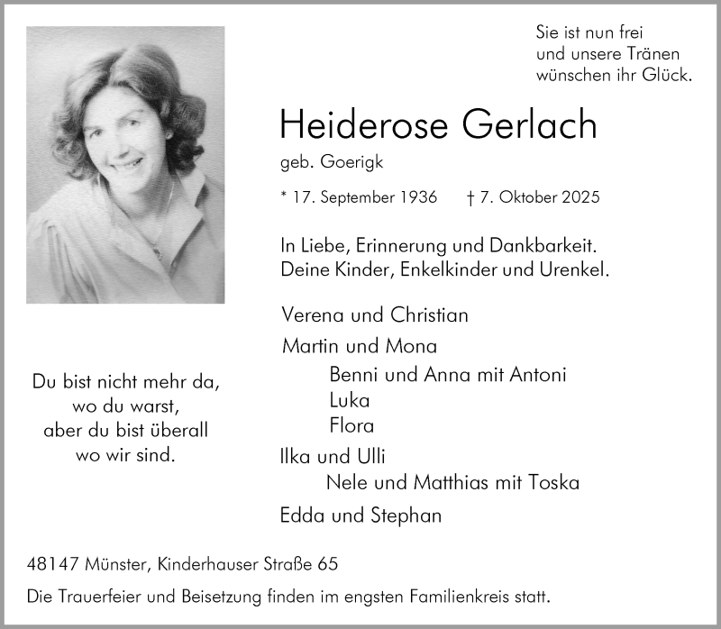  Traueranzeige für Heiderose Gerlach vom 11.10.2025 aus 