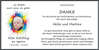 Anzeige von Rita Schilling 