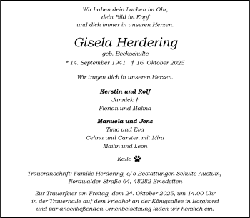 Anzeige von Gisela Herdering 
