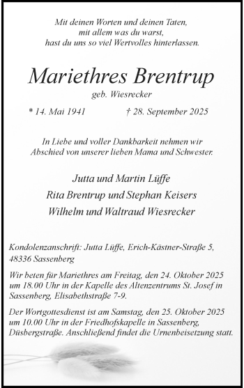 Anzeige von Mariethres Brentrup 