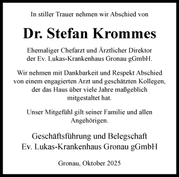 Anzeige von Dr. Stefan Krommes 
