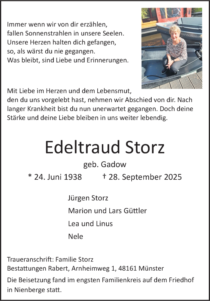  Traueranzeige für Edeltraud Storz vom 11.10.2025 aus 