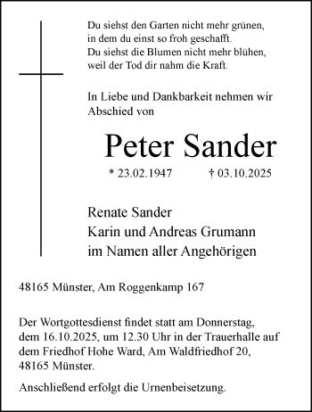 Anzeige von Peter Sander 