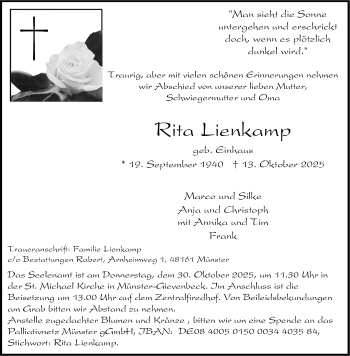 Anzeige von Rita Lienkamp 