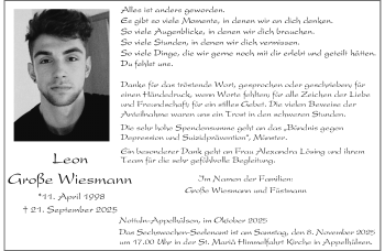 Anzeige von Leon Große Wiesmann 