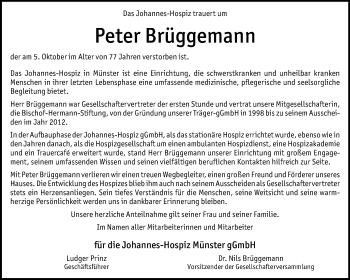 Anzeige von Peter Brüggemann 