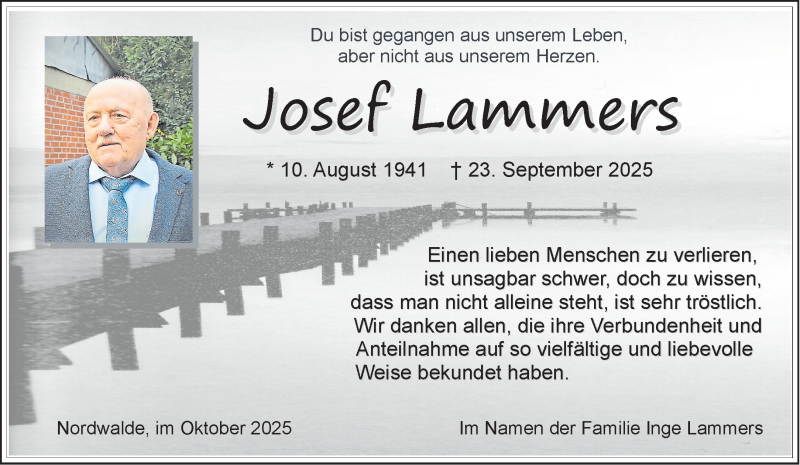  Traueranzeige für Josef Lammers vom 25.10.2025 aus 