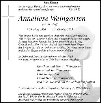Anzeige von Anneliese Weingarten 