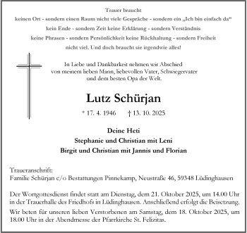 Anzeige von Lutz Schürjan 
