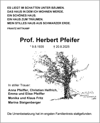Anzeige von Prof. Herbert Pfeifer 