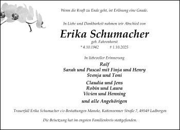 Anzeige von Erika Schumacher 