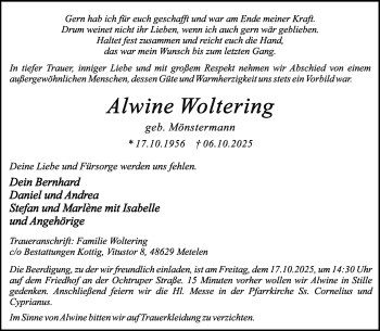 Anzeige von Alwine Woltering 