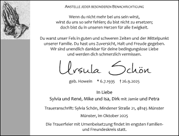 Anzeige von Ursula Schön 