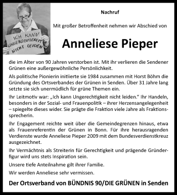 Anzeige von Anneliese Pieper 