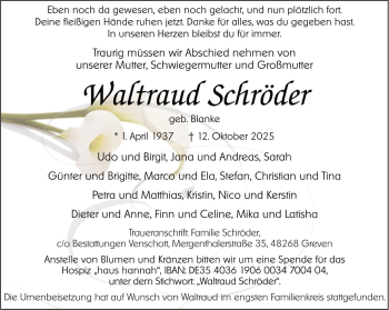 Anzeige von Waltraud Schröder 