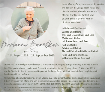 Anzeige von Marianne Benölken 