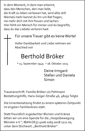 Anzeige von Berthold Bröker 