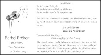 Anzeige von Bärbel Bröker 