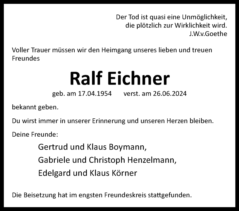  Traueranzeige für Ralf Eichner vom 30.10.2025 aus 