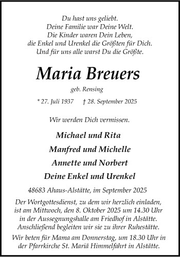 Anzeige von Maria Breuers 