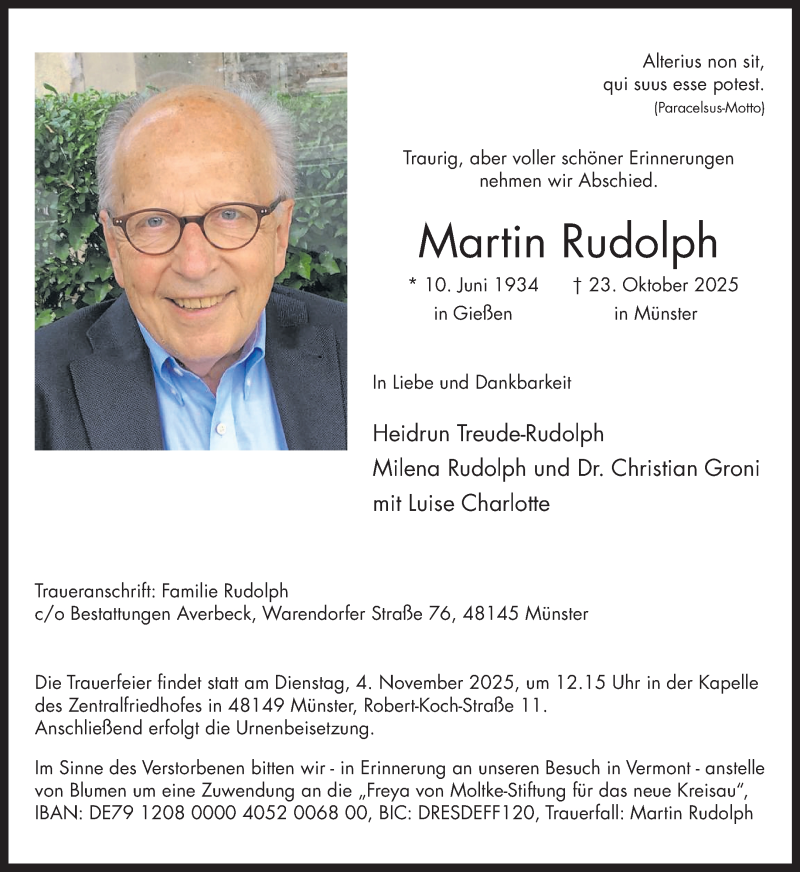  Traueranzeige für Martin Rudolph vom 31.10.2025 aus 