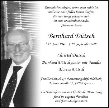 Anzeige von Bernhard Dütsch 