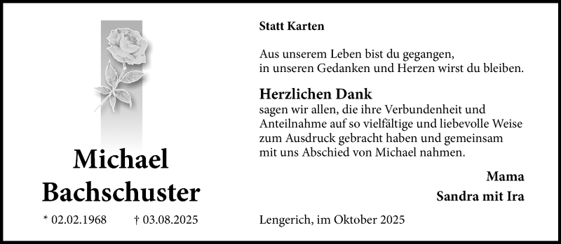  Traueranzeige für Michael Bachschuster vom 11.10.2025 aus 