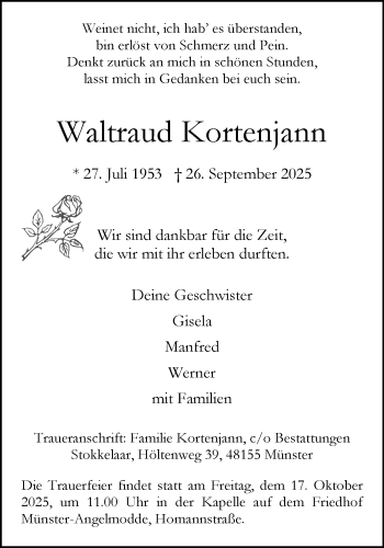 Anzeige von Waltraud Kortenjann 