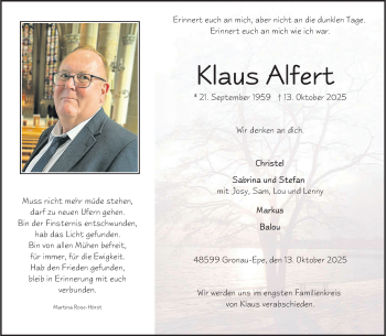 Anzeige von Klaus Alfert 
