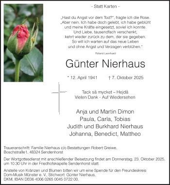 Anzeige von Günter Nierhaus 