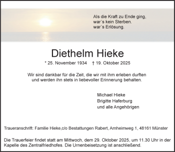 Anzeige von Diethelm Hieke 